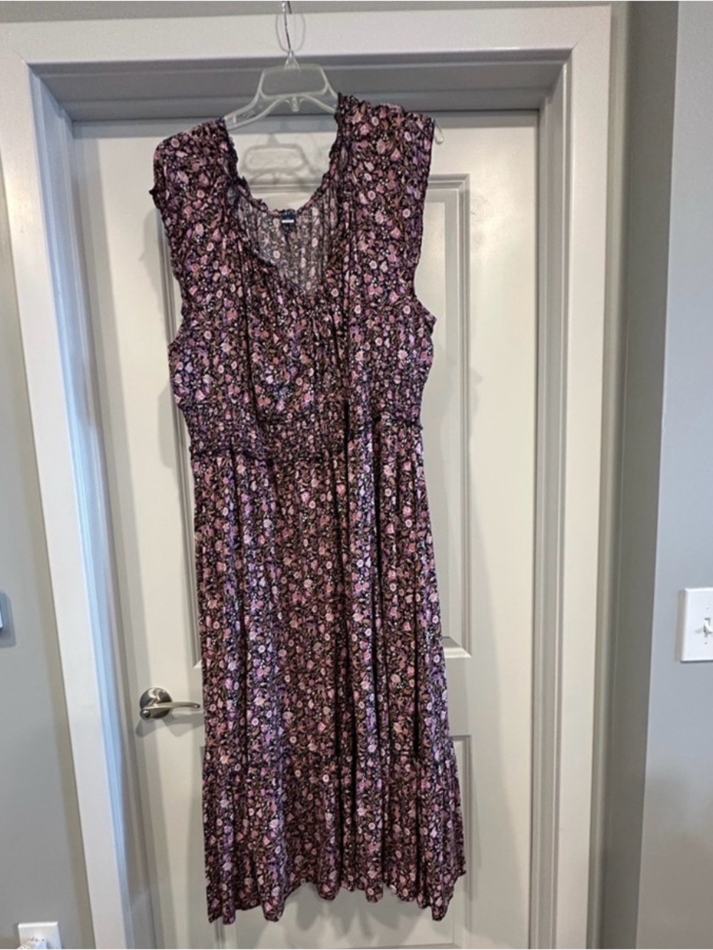 Old Navy 3X Navy Pink Floral Smocked Waist Maxi Dress Boho